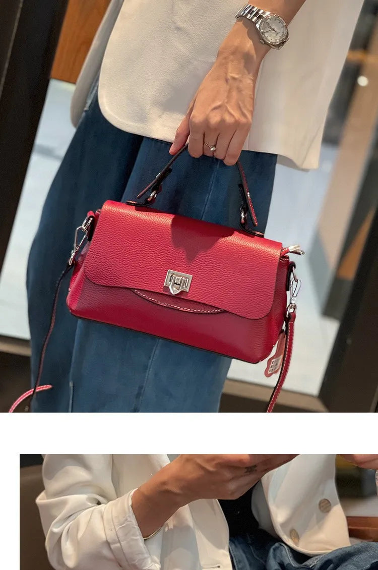 luxury handbags female crossbody bags Vintage Genuine leather one piece shoulder bag small square bag for women cowhide Blue bag