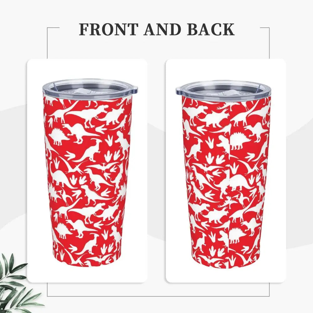 Stainless Steel Tumbler Dinosaur Silhouette Mugs Cup With Straws Animal Beach Cold Drink Water Bottle Insulated Thermal Mug