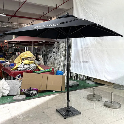 Pink Yellow Blue Striped Parasols Umbrellas Outdoor Luxury Aluminium Market Style Beach Umbrella with Fringe Outdoor for Shop