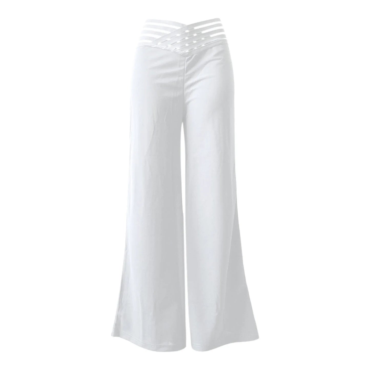 Women Wide Leg Flared Pants New Y2k Casual Crisscross Sheer Mesh Patch High Waist Trousers Elegant Streetwear Work Pants
