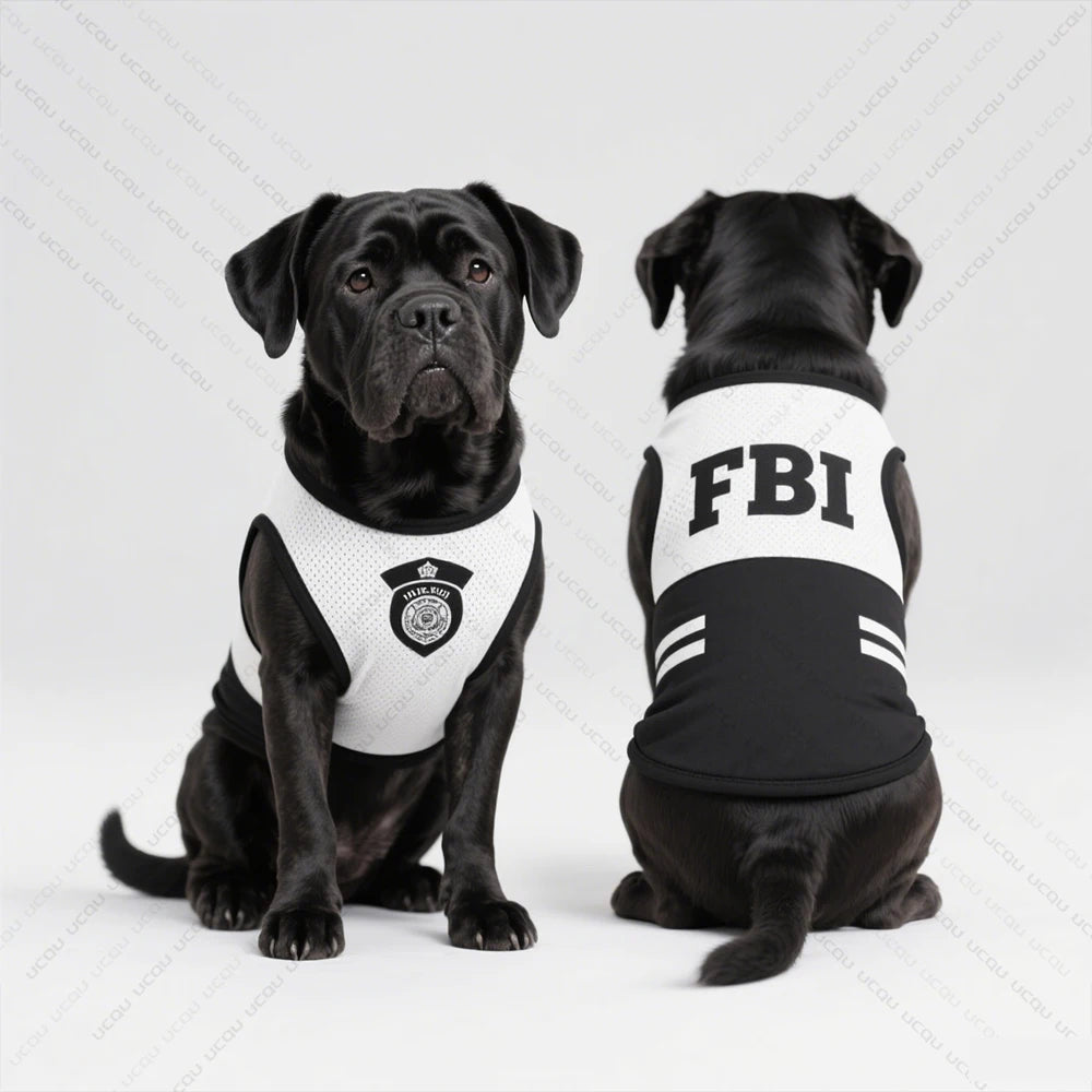 2025 Pet Dog Summer Clothing Sleeveless Vest In Uniform Style The Same As F.B.I Model Quirky And Funny Outfit Pet Funny Clothing
