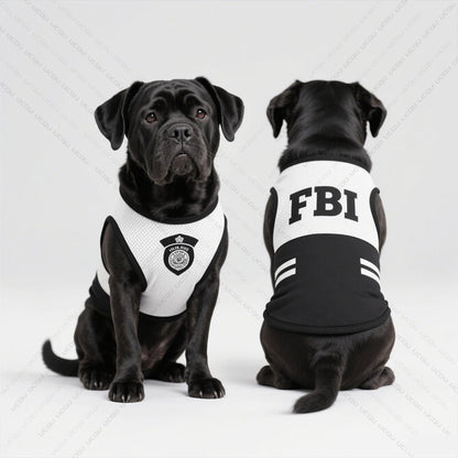 2025 Pet Dog Summer Clothing Sleeveless Vest In Uniform Style The Same As F.B.I Model Quirky And Funny Outfit Pet Funny Clothing