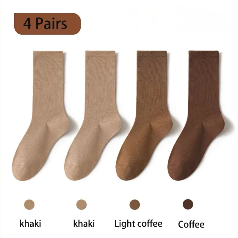 4 Pairs Women Socks Loose Socks Autumn Winter Japanese Style Ins Boneless Flat Seam Comfortable Mid Tube Cotton Socks Harajuku