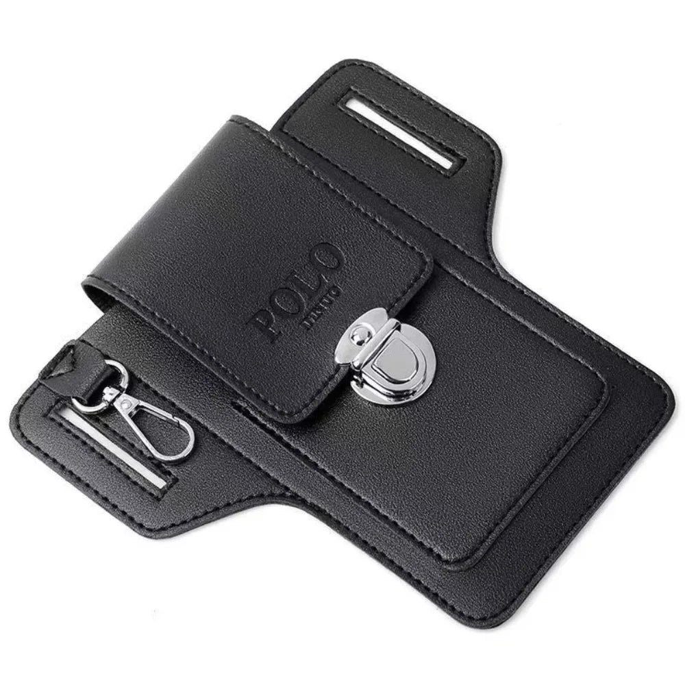 2024 Fashion New Men's Belt Leather Case Vertical Multifunctional Portable Phone Waistpack Card Bag Can Be Keyed Pu Leather Gift