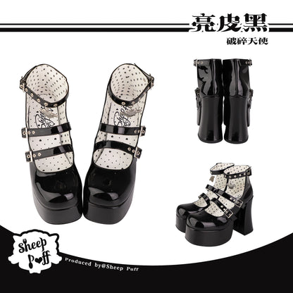 Original Sweet Ladies Elegant Waterproof Platform Leather Shoes Cool Hot Girl High Heels Mary Jeans Chunky Heel Pumps for Women