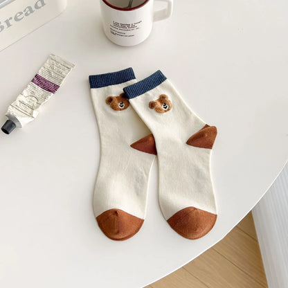 1 pair of men's and women's socks, cartoon gentleman bear cotton Harajuku skateboard socks, novel and breathable Christmas gifts