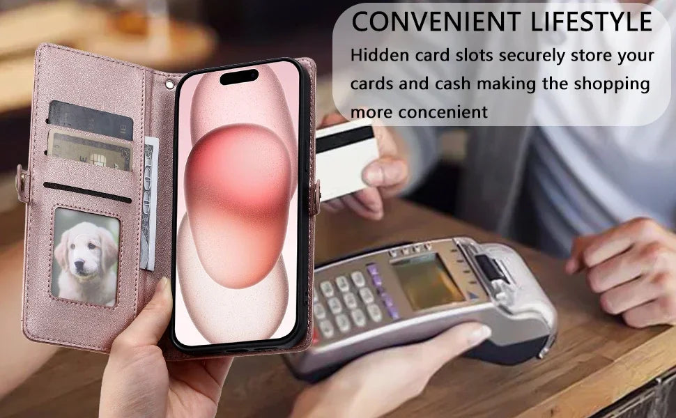 Crossbody Leather Wallet Case For iPhone17 16 Pro Air 16E 15 14 13 12 11 Pro Max XS XR SE 8 7 Card Solt Pocket Shoulder Cover