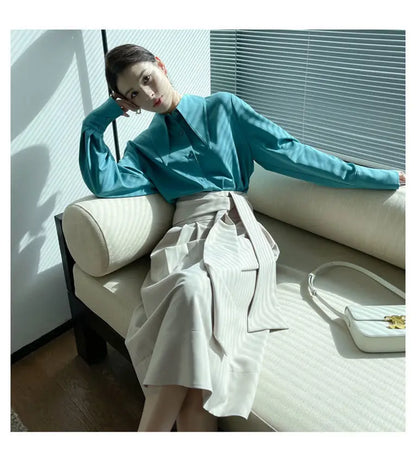 Spring Autumn New Elegant Long Sleeve Loose Shirt Tops Solid Color All-match Fashion Blouse Temperament Korean Women Clothing