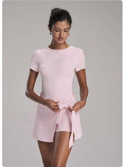 FUBEIKE New Fake Two-Piece Anti-Exposure Tight-Fitting Sports Dress Slimming Strap Casual Fitness Back Yoga Tennis Dress