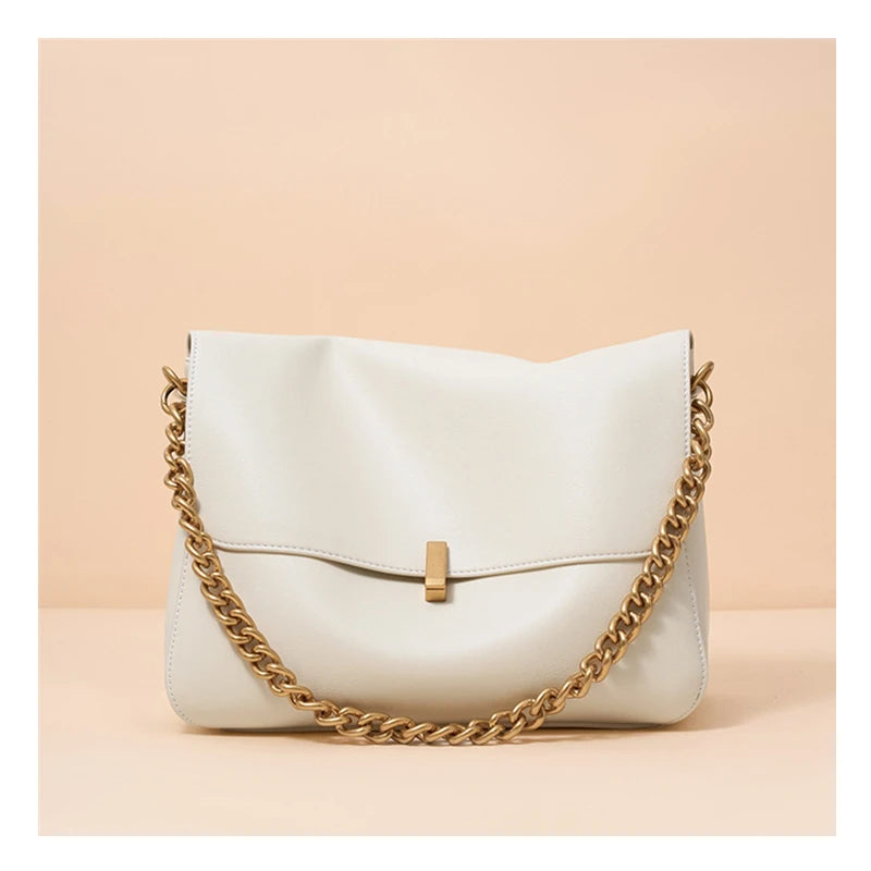 Toptrends Genuine Leather Large Chain Shoulder For Women 2026 Luxury Designer Office Messenger Bags Satchel Cow Ladies Handbags