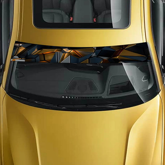 1 piece black and gold geometric three-dimensional wind decorative strip, car front gear sticker, trend reflective sunshade