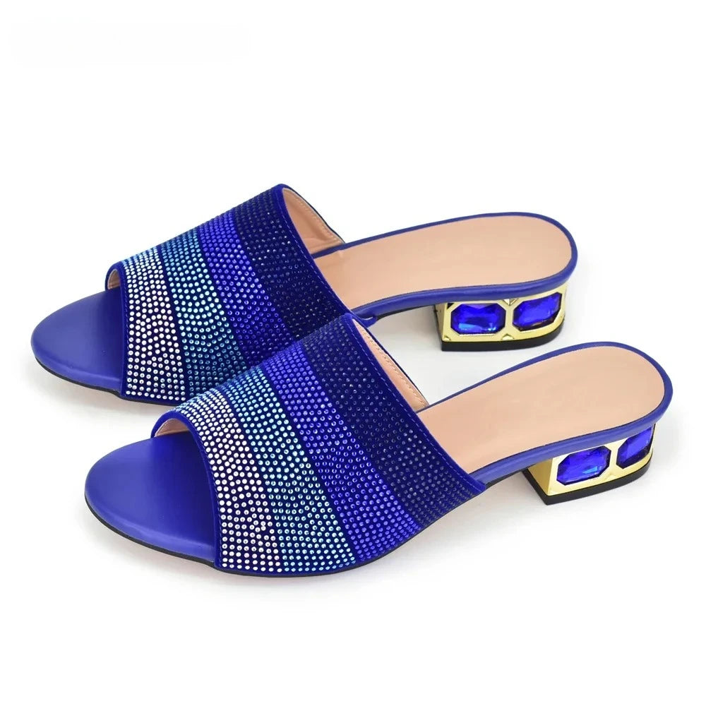 Latest Shoes Women Luxury Rhinestone Crystal Pumps 2024 New Fashion Slippers Sandals Party Low Heels Elegant Italian Women Shoes