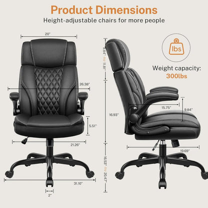 Office Chair Flip Up Arms, Executive Leather Office Chair Ergonomic Desk Chair with Lumbar Support, Adjustable, Customized