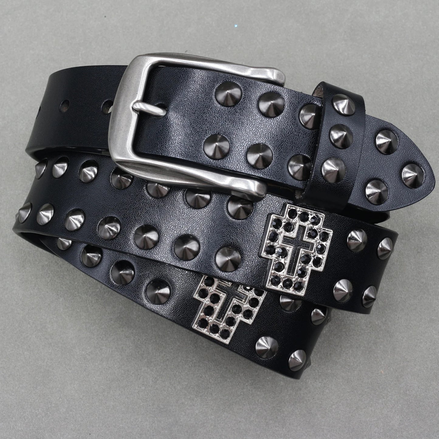 Heavy Metal Punk Belt Genuine Leather Hip Hop Belts For Men Cross Rivet Jeans belt male Strap Ceinture Homme designer belt