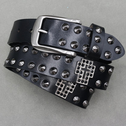 Heavy Metal Punk Belt Genuine Leather Hip Hop Belts For Men Cross Rivet Jeans belt male Strap Ceinture Homme designer belt