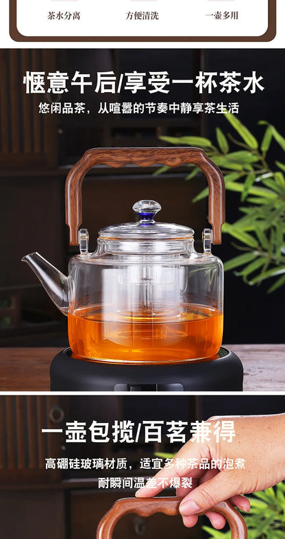 High Borosilicate Glass Teapot Thickened Filter Integrated Steaming and Boiling Teapot High-capacity Home Kung Fu Tea Set