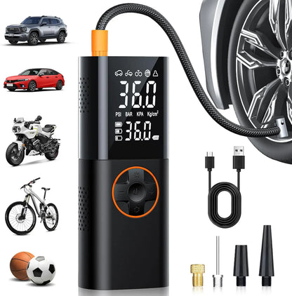 150PSI fast wireless air pump, suitable for tires, with digital pressure gauge and LED light, can be used for cars, bicycles