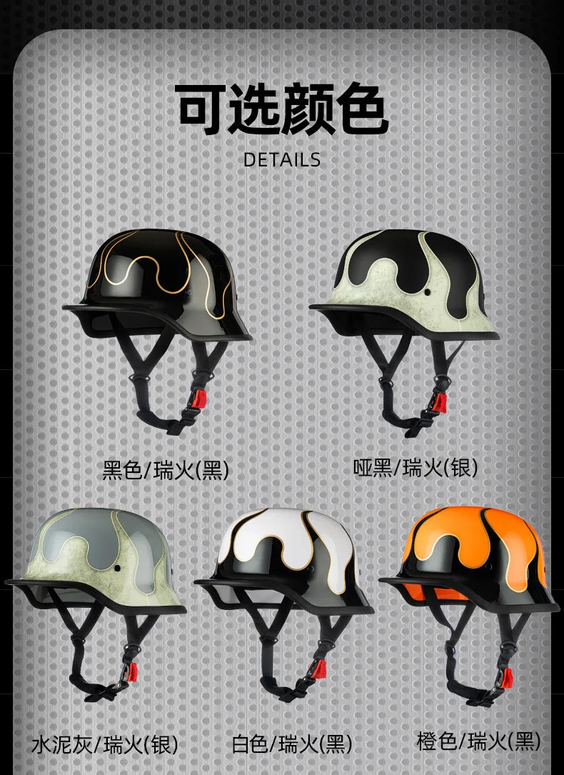 German Soldier Helmet Motorcycle for Harley Retro Half Helmet Motorcycle Helmet Summer 3C Certification Scoop Helmet Cruise Car