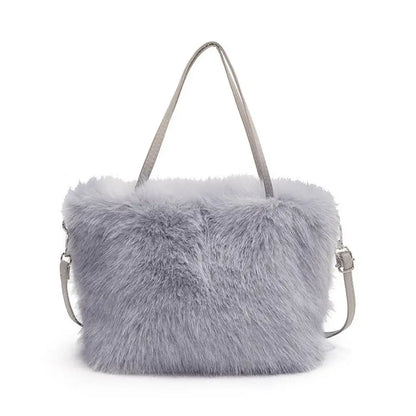 Fahion Faux Fur Tote Bag Women's Bucket Plush Luxury Design Ladies Handbags Winter Crossbody Shoulder Bags