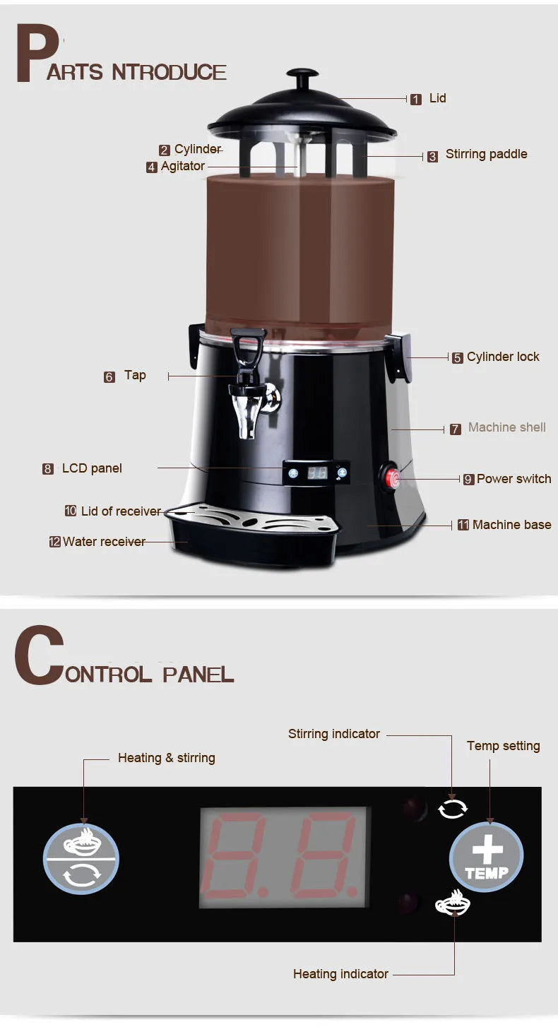 Commercial Hot Chocolate Machine Electric Beverage Warmer Dispenser For Hot Chocolate Milk Coffee Multifunction Drink Heater