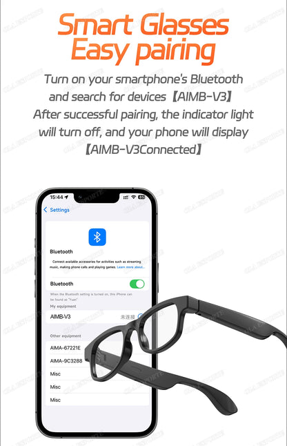 AI Smart Glasses Anti Blue Light Bluetooth 5.3 Wireless Call Music Playback Voice Assistant Amart Glasses Waterproof Sunglasses