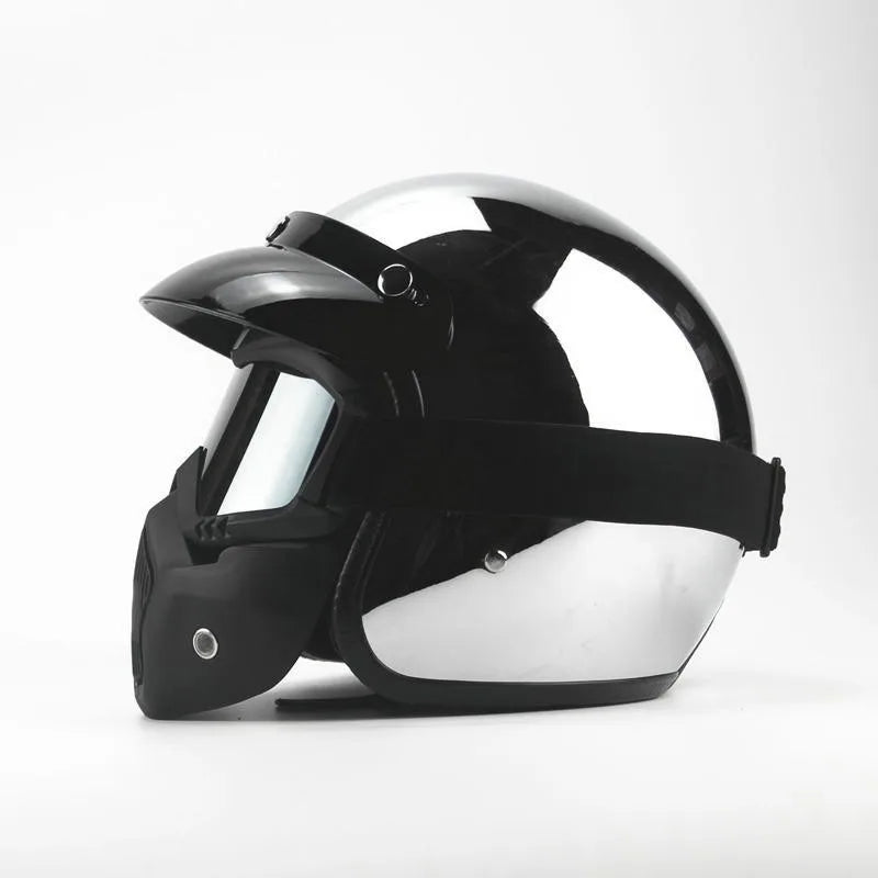 HOT Unique Silver Plating Open Face Retro Motorcycle Helmet Vintage Moto Chrome Helmet Sliver Jet Moto 3/4 Half Casco Casque