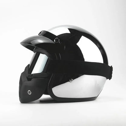 HOT Unique Silver Plating Open Face Retro Motorcycle Helmet Vintage Moto Chrome Helmet Sliver Jet Moto 3/4 Half Casco Casque