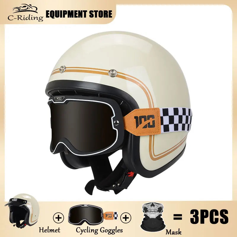 Hot Sale Open Face Helmet Retro 3/4 Jet Motorcycle Helmets Men ABS Shell Safty Cap German Style Four Seasons DOT Approved