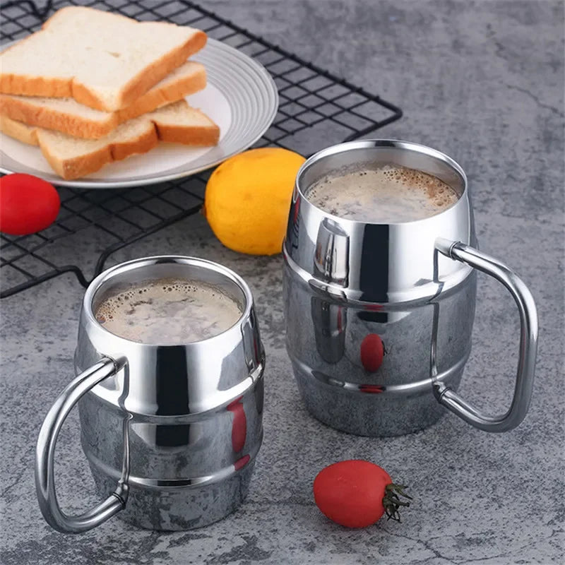 Hot Sale Double Wall Stainless Steel Beer Mug Portable Coffee Tea Cups Travel Tumbler Office Use Water Cup with Handle Drinkware