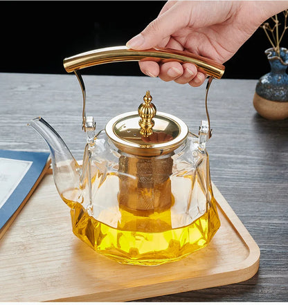 Glass Beam Pot Flower Tea Pot Health Pot Heat Resistant Glass Teapot With Strainer Infuser Teapot to Boil Water Kettle Gaiwan