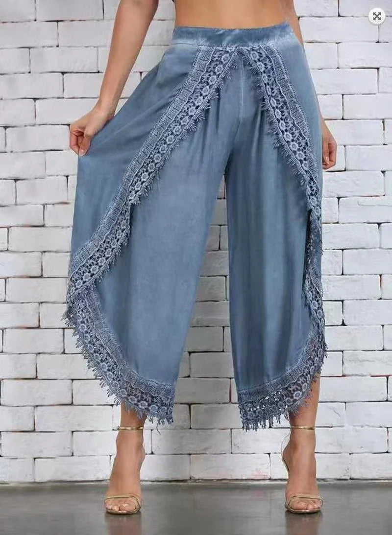 Women Fashion Pants Loose  Harem Sports Long Pant Lace Beach Light women's clothing Summer Trousers