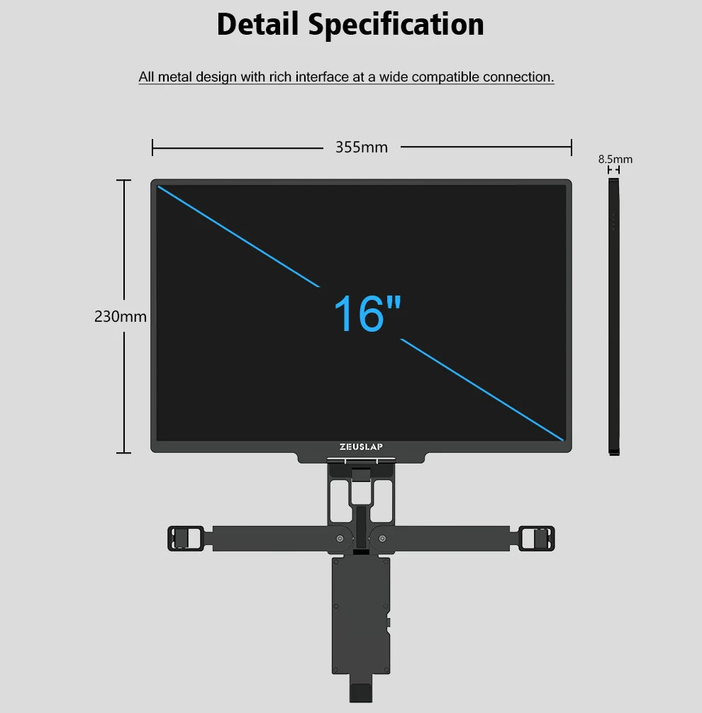 ZEUSLAP 16" Floatable Stacked Portable Monitor QHD 2560*1600P 400Nits 16:10 IPS Panel for Laptop Notebook Second Screen Display