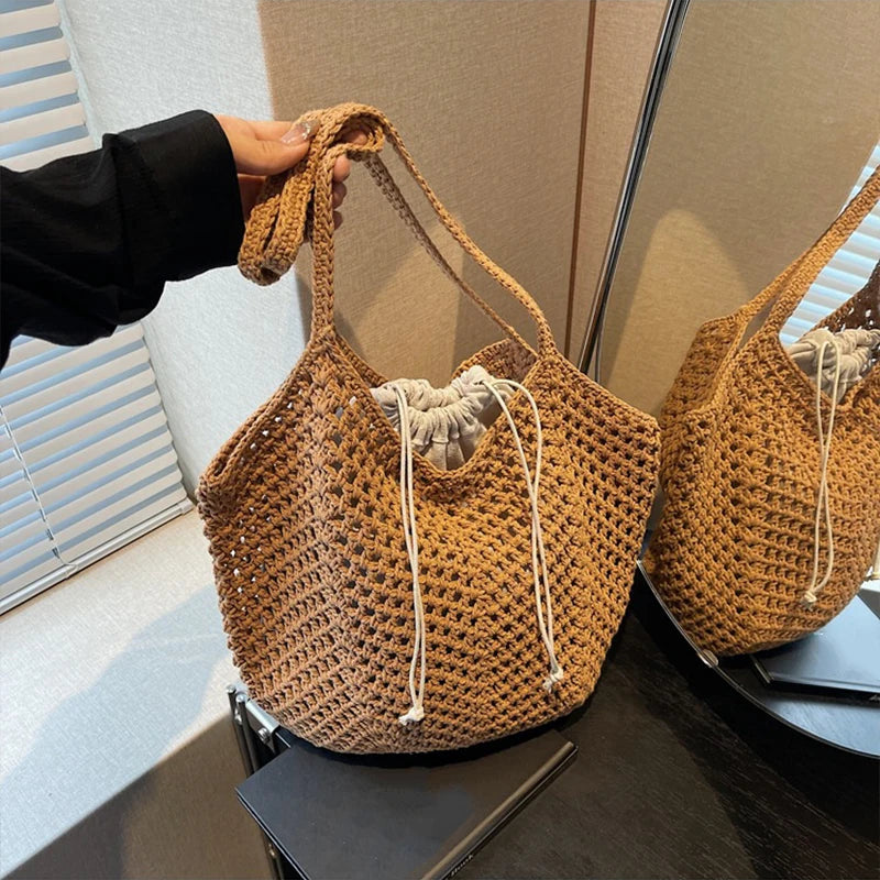Chic Simple Lady Large Capacity Shoulder Bags Shopping Beach Bag for Women Casual Straw Woven Tote Bag Female Handbag Purses