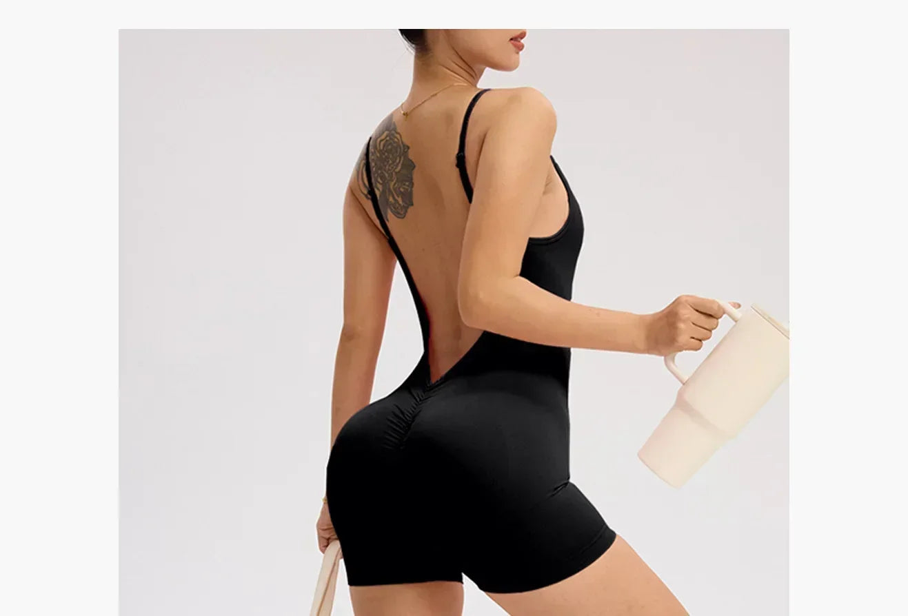 Women's Solid Color Cross Back Yoga Everyday Fitness Romper Shorts Workout Clothes Women Women Clothing Athletic Women