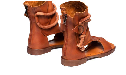 Birkuir High Top Open Toe Sandals For Women Summer Boots Luxury Hollow Out Beach Sandals Genuine Leather Flats Shoes Ladies