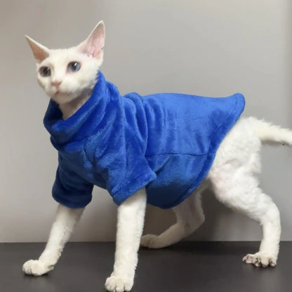 Soft Warm High Neck Fleece Pet Cat Hoodie Kitten Coat Sphynx Clothing without Hat for Cats Autumn Winter Pet Clothes Outfits