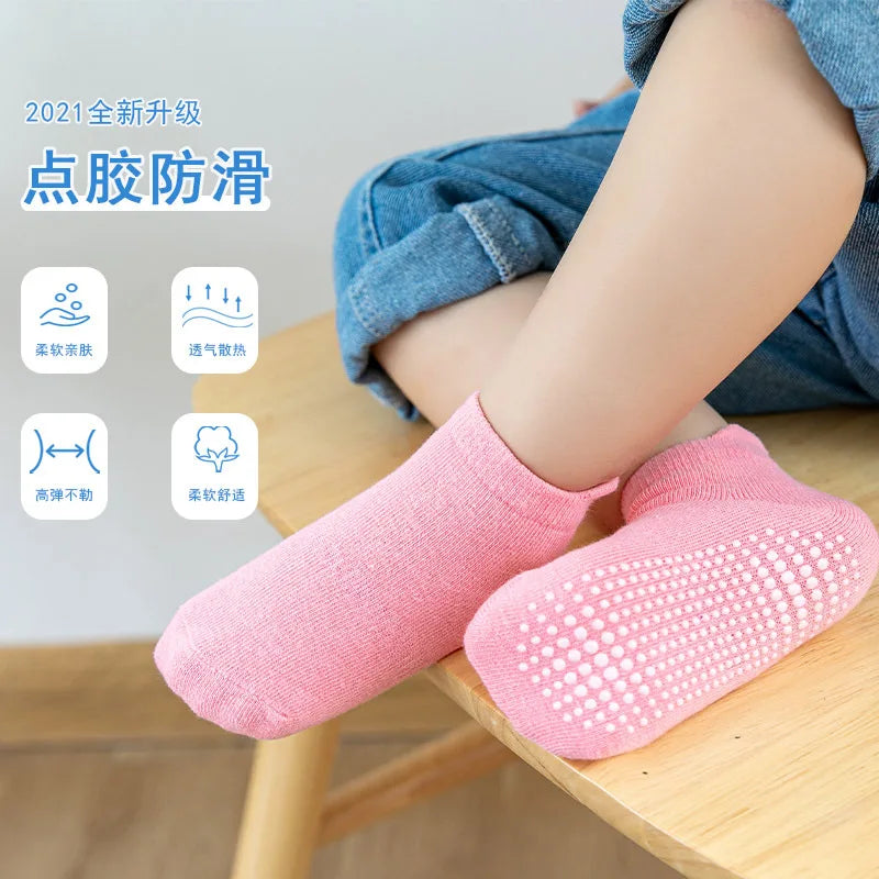 6 Pairs/lot 0 to 6 Yrs Cotton Children's Anti-slip Boat Socks For Boys Girl Low Cut Floor Kid Sock With Rubber Grips Four Season