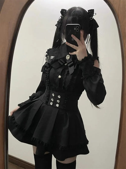 Gothic Women's Clothing Shirt Long Sleeve Lolita Blouse Japanese Bow Tie Sweet Cute Tops Design Streetwear Y2k Retro Blouse New