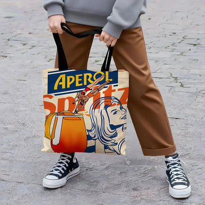 1pc Aperol Spritz Art Print Tote Bag Reusable Fabric Grocery Foldable Shopping Bag