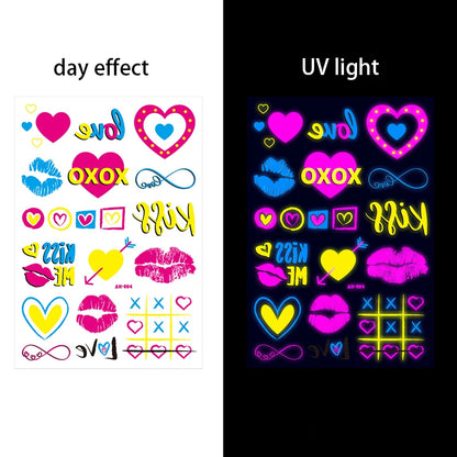 Luminous Temporary Tattoos Stickers Fluorescent Neon In Dark Illuminate Tattoo Elephant/Love Heart Shoulder Tattoo Party Sticker