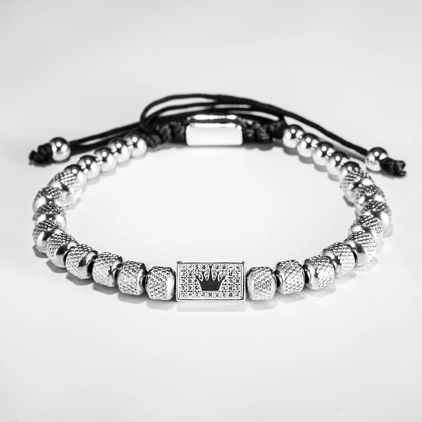 [Micro-Set Bead Bracelet] Luxury Micro-Set Square Crown Bead Adjustable Size Men's Gorgeous Braided Bracelet