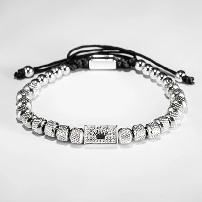 [Micro-Set Bead Bracelet] Luxury Micro-Set Square Crown Bead Adjustable Size Men's Gorgeous Braided Bracelet