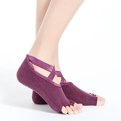 Yoga Dance Indoor Sports Silicone Anti slip Cross Strap Finger Socks