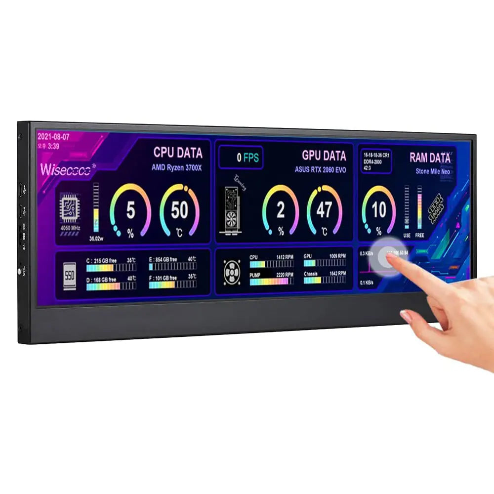Wisecoco 14 Inch 4K 3840X1100 Aida64 IPS LCD Monitor Ultrawide PC Secondary Gaming Console For Raspberry Pi5 7.8''/8.8''/12.6''