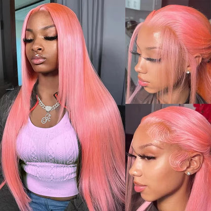 13x6 HD Lace Frontal Wig Pink Lace Front Wigs Human Hair 13x4 Staight Lace Front Wigs For Women Brazilian Colored Human Hair Wig