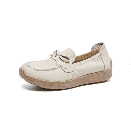 AIYUQI Women Bow Genuine Leather Loafers Slip‑on Platform Women Flat Shoes Mother Shoes Ladies Casual Walking Moccasins