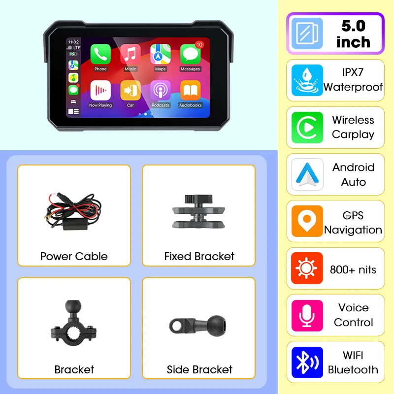 Jansite Motorcycle Display Screen Carplay Moto Navigation Portable Digital Dashboard Motobike Android Auto Waterproof BT Monitor