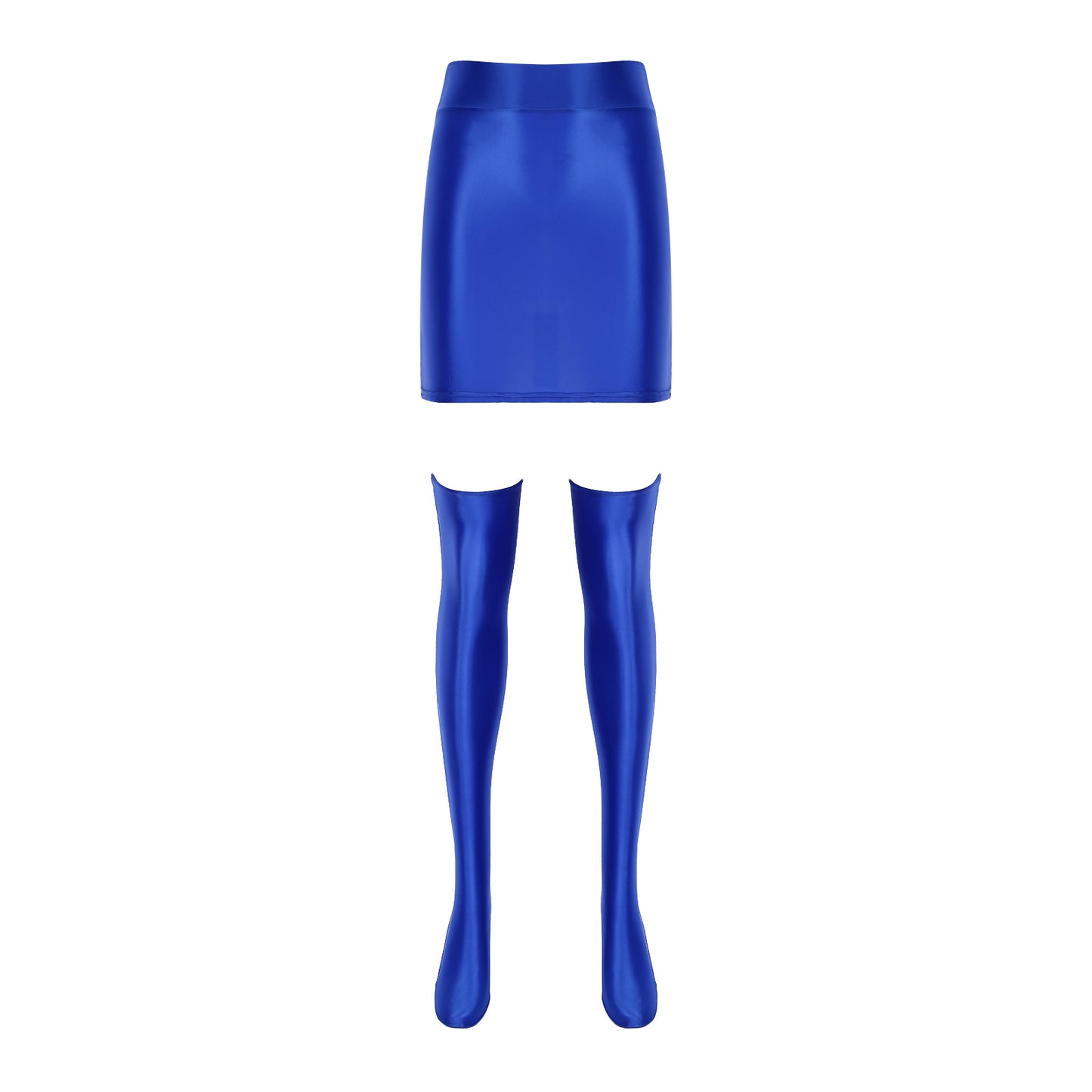 Womens Glossy Nightclub Outfit Shiny High Waist Mini Skirt with Stockings Set Rave Party Cheer Booty Workout Pole Dance Clubwear