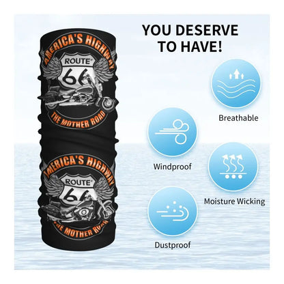 Custom Travel Motorcycle Ride Route 66 Bandana Winter Neck Warmer Windproof Wrap Face Scarf for Hiking Highways Gaiter Headband