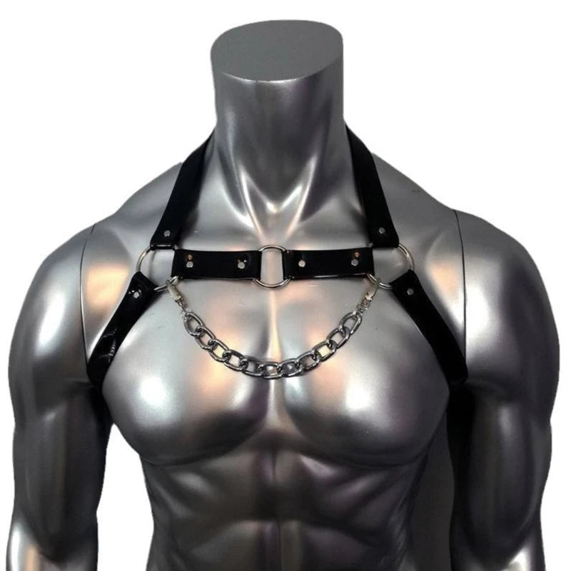 Man Leather Punk Chest Straps Harness Belt Carnivals Dance Costume